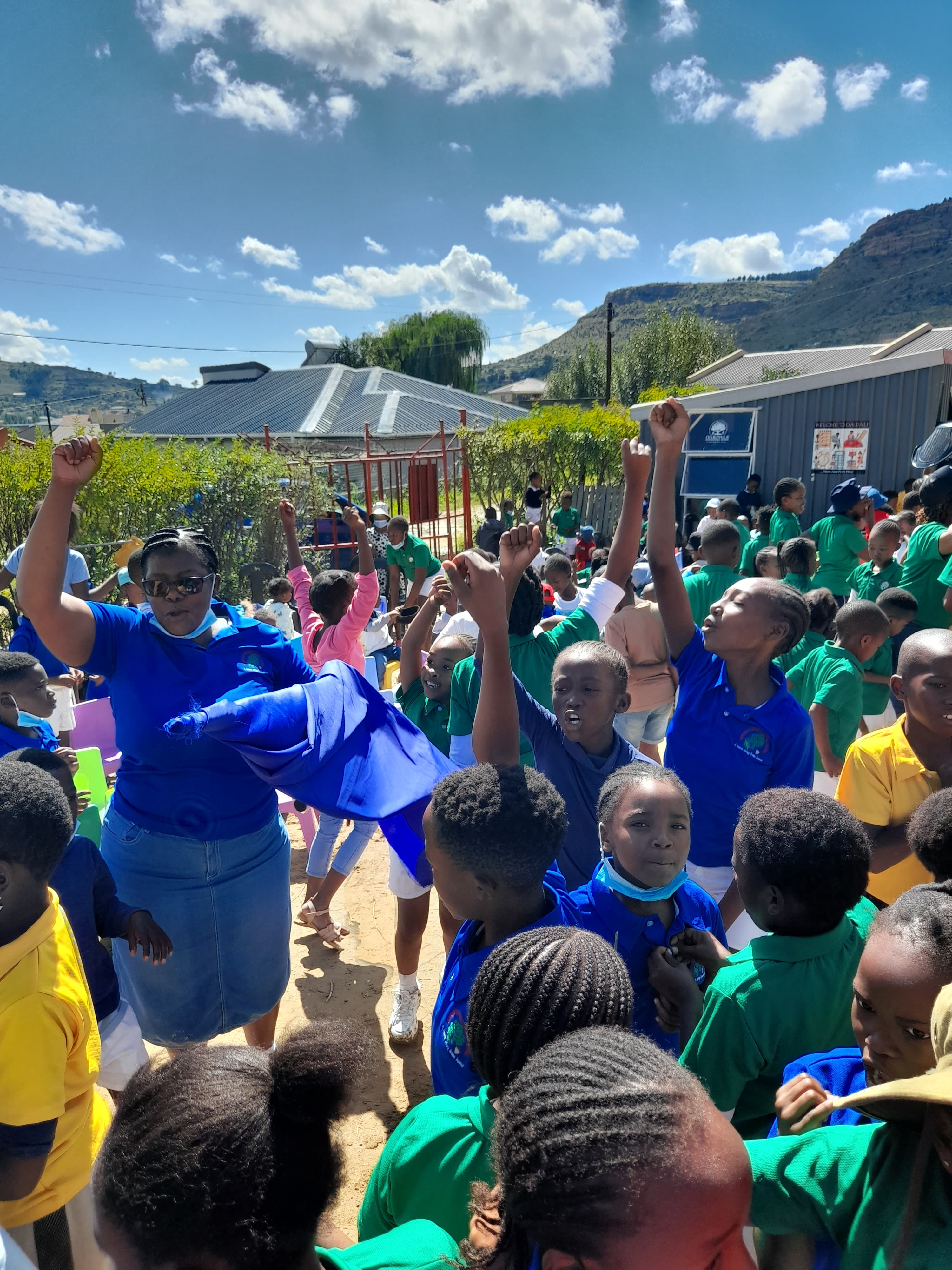 Team cheering during relay race